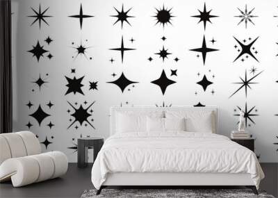 Sparkle star icons. Shine icons.Star icons. Twinkling stars. Sparkles, shining burst. Christmas vector symbols isolated.  Design on white background. Wall mural