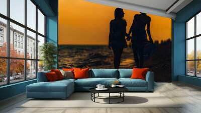 Summer lifestyle, girls walkging down the beach Wall mural