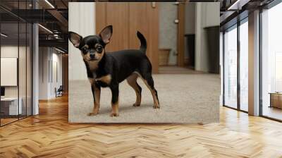 Black and tan smooth coat chihuahua dog  in the living room Wall mural