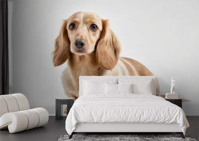 Cream long haired dachshund dog on grey background Wall mural