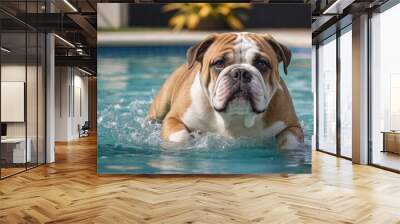 Fawn english bulldog in the swimming pool Wall mural