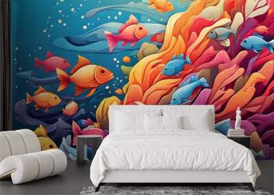 coral reef with fishes,Ai generated  Wall mural