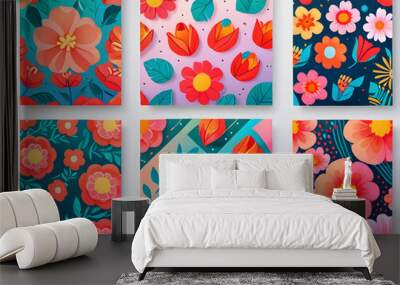 set of patterns with flowers,Ai generated  Wall mural