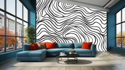 Abstract black and white hand drawn wavy line drawing seamless pattern on white background Wall mural