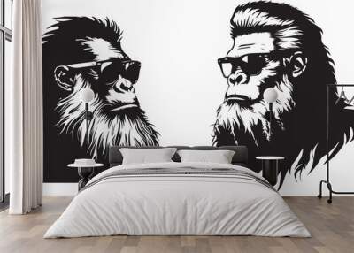 Bigfoot In Sunglasses Logo silhouettes on white background  Wall mural