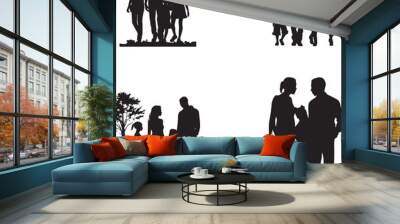 Isolated minimal black family silhouettes on isolated background. Wall mural