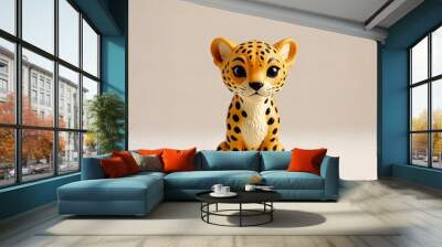 Cute cheetah plastic toy on a white background. Wall mural