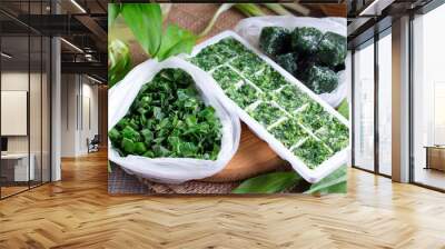 Frozen Herbs on a wooden table Wall mural