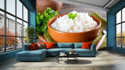 White rice in bowl on table Wall mural