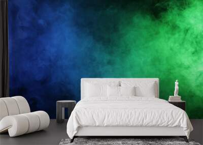 Artificial magic smoke in blue green light on black background Wall mural