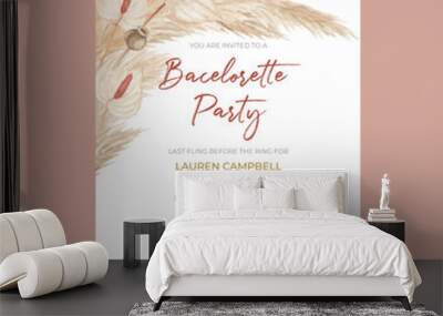 Pampas grass bachelorette party invitation template with calla lily
 Wall mural