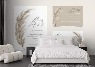 Watercolor pampas grass wedding invitation template set, Floral boho wedding invitation Wall mural