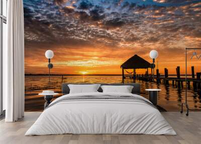 Beautiful sunrise at Bacalar Mexico Wall mural