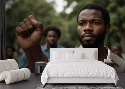 African american man raising fist hand. Juneteenth, Emancipation day. Wall mural