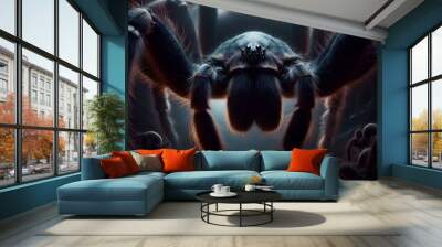 Arachnophobia, creepy, horror, giant spider, dark, volumetric lighting, epic details, hyper detail. Wall mural