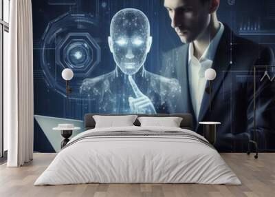 Businessman working with AI futuristic set up with laptop. Wall mural