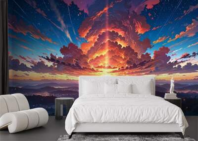 fantasy world palace view of psychedelic smoky clouds and stars. Wall mural