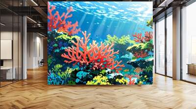 Pastel coral reef border outdoors nature water. Wall mural