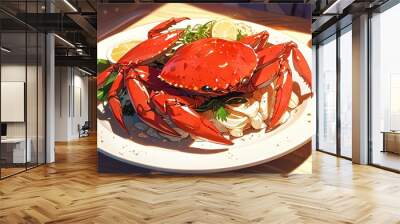 Plate of tasty Crab with on white background. Wall mural