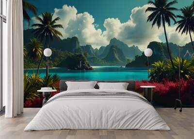 Tropical travel landscape outdoors painting. Wall mural