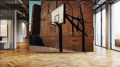 wellused basketball hoop in an outdoor urban setting capturing the essence of street sports digital photography. Wall mural