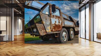 Vintage old mobile rusty crane. USA  Wall mural