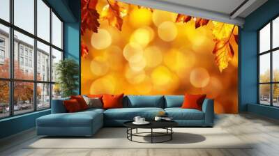 Breathtaking autumn landscape with a dazzling display of vibrant orange red and yellow fall leaves against a blurred bokeh filled background Wall mural