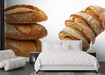 Freshly baked artisanal bread loaves in various shapes textures and styles including rustic sourdough crusty baguettes and hearty whole grain loaves  These appetizing Wall mural