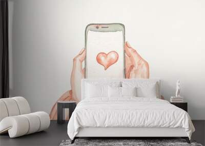 Heartfelt Watercolor Illustration of Hands Forming a Heart Shape, Symbolic and Expressive Wall mural