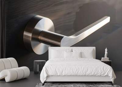 Sleek Stainless Steel Lever Door Handle Highlighting Architectural Hardware Craftsmanship and Minimalist Design Wall mural