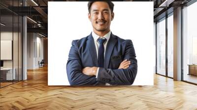 Smiling businessman in navy blue suit isolated on transparent background, perfect for corporate presentations, professional profiles, and business websites Wall mural