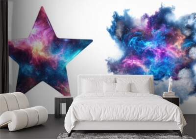 Vibrant Cosmic Explosion of Colorful Celestial Orbs and Stardust Nebula in Surreal Space Artwork  digital depicting a dynamic and imaginative celestial scene with abstract glowing stars galaxies Wall mural