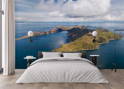 Aerial view of Island of the Sun (Spanish: Isla del Sol ) on Titicaca Lake in Bolivia, South America. Wall mural