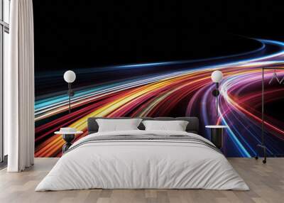 Colorful light trails with motion effect on black background.  Wall mural