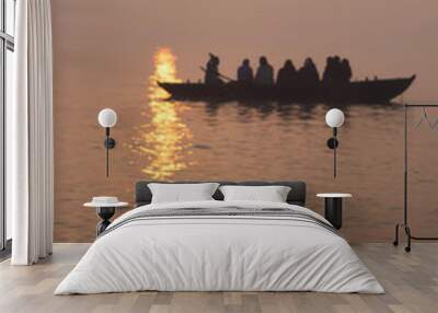 sunrise over the ganges river in varanasi, uttar pradesh, india Wall mural