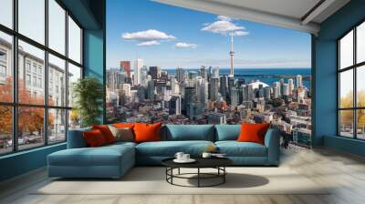 Toronto, Ontario, Canada., daytime aerial view of Toronto cityscape showing landmark buildings in the financial district. Wall mural