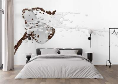 coffee and milk splashes collide isolated on white Wall mural