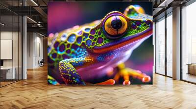 Trippy frogs underwater macro photo with golden eyes, ready to jump, reworked and enhanced ai generative mattepainting illustration Wall mural