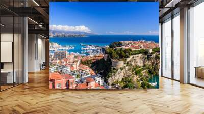 Cityscape and harbor of Monte Carlo. Aerial view of Monaco on a Sunny day, Monte Carlo, Principality of Monaco Wall mural