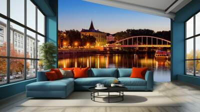 Cityscape of Tartu at night. The historical city center and the Emajogi river in the night, Tartu city, Estonia Wall mural