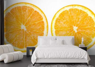 Isolated orange fruit. Slice of fresh orange isolated on white background with clipping path Wall mural