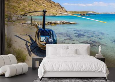 Small private helicopter on the beach of Paros island, Cyclades, Greece. Wall mural