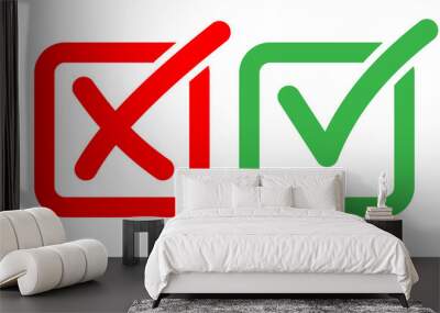 Check list icon box. Checkmark cross and right, red and green vector shape sign. Wrong and correct approved mark vote symbol Wall mural