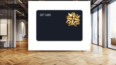 Empty dark paper gift card with gold ribbon bow. Blank template for holiday greetings event. Vector illustration Wall mural