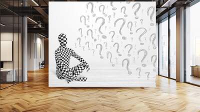 3d human character is body suit looking at hand drawn question m Wall mural