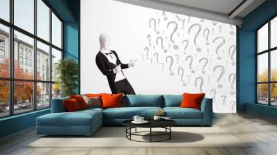 3d human character is body suit looking at hand drawn question m Wall mural