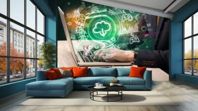 Business hand typing on a modern laptop Wall mural