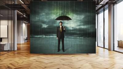 Business man standing with umbrella data protection concept Wall mural