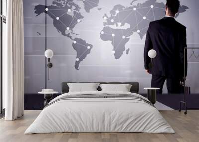 Business person drawing dots on world map Wall mural