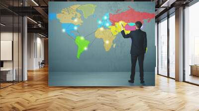 businessman drawing map on wall Wall mural